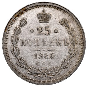Rusko, Alexander II. 1855–1881, 25 kopiek 1880 СПБ-НФ, Petrohrad.