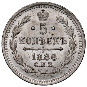 Rusko, Alexander III. 1881–1894, 5 kopiek 1886 СПБ-АГ, Petrohrad.