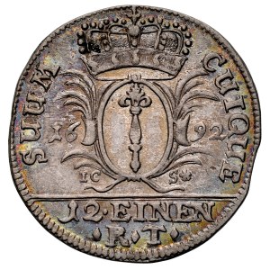 Prussia, Federico III 1688-1701, 1/12 di tallero 1692 I-CS, Magdeburgo.