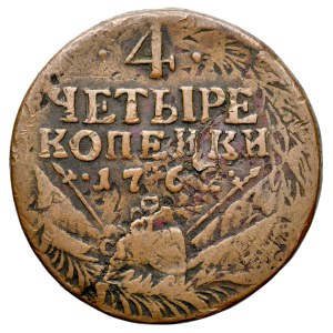 Rusko, Peter III. 1761–1762, 4 kopějky 1762, bez označenia mincovne.