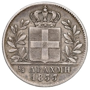 Greece, Otto I of Wittelsbach, 1832–1862, 1/2 drachma, 1833, Munich.