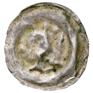 Przemysł II 1277-1297, bracteato, lato anteriore: busto di un principe con una spada.