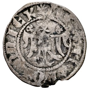Casimiro il Grande 1333-1370, quarto di zloty, Cracovia. Dritto: il re in posa maestosa; rovescio: l’aquila dei Piasti.