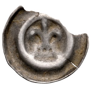 Western Pomerania, 13th-century button-shaped bracteate, Dymin, Demmin, Obverse: A lily on a crown.