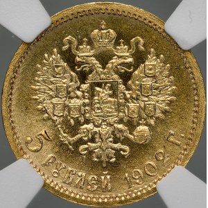 Rusko, Mikuláš II. 1894–1917, 5 rubľov 1902 AP, Petrohrad.