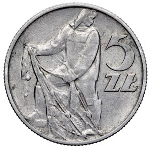 People's Republic of Poland, 5 zlotych, 1958, Warsaw, Fisherman.