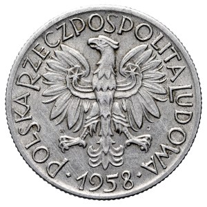 People's Republic of Poland, 5 zlotych, 1958, Warsaw, Fisherman.