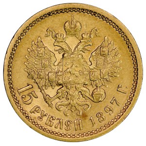 Rusko, Mikuláš II. 1894–1917, 15 rubľov 1897 AG, Petrohrad.