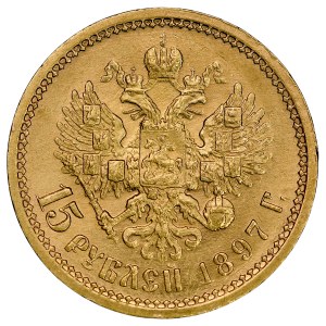 Russia, Nicholas II, 1894–1917, 15 rubles, 1897 AG, St. Petersburg.