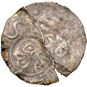 Bolesław the Brave, 992–1025; denarius from around 1000; Greater Poland; Obverse: The prince’s head facing left; inscription: BOLEZLAVVS; Reverse: A chapel; inscription: AREAHLAT; RRR.