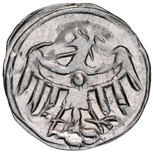 Silesia, Duchy of Legnica-Brzeg, Rupert II, Wenceslaus III, Louis III, 1419–1441, Halerz, Obverse: Virgin Mary with the Child, Reverse: Silesian Eagle, Lubin.