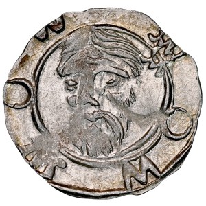 Silesia, Duchy of Wrocław, Sigismund of Luxembourg 1419–1437, haler, ca. 1422, obverse: Head of St. John, reverse: Bohemian Lion, Wrocław.