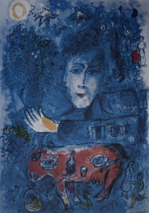 Marc Chagall (1887-1985), Dwa niebieskie twarze i czerwony osioł