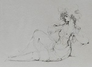 Leonor Fini (1907-1996), Kobieta w nocnej koszuli i kapeluszu, 1972