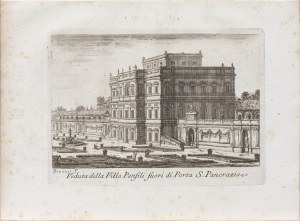 Giovanni Battista Piranesi (1720-1778), Veduta della Villa Panfili furoi di Porta S. Pancrazio, z serii: Varie Vedute di Roma Antica, e Moderna, wyd. Rzym/Włochy, ok. 1748 r.