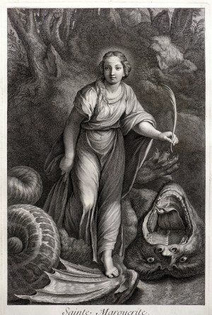 Louis Surugue (ok. 1686-1762), Święta Małgorzata według Rafaela, z serii: Zbiór rycin wykonanych na podstawie najpiękniejszych obrazów i najpiękniejszych rysunków we Francji, ok. 1729-40 r.
