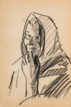 Kazimierz PODSADECKI (1904-1970), Studium popiersia wiejskiej kobiety w chuście, wrzesień 1937