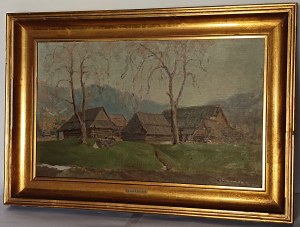 Leon Edward Kroczak (Lwów, 2-3 ćw. XX), Pejzaż podgórski - chaty