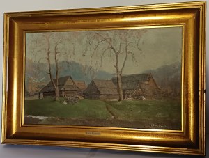 Leon Edward Kroczak (Lwów, 2-3 ćw. XX), Pejzaż podgórski - chaty