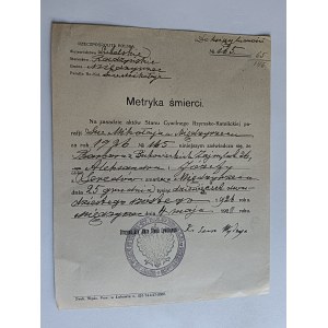 MIĘDZYRZEC RADZYN LUBLIN DEATH CERTIFICATE 1928, STAMP