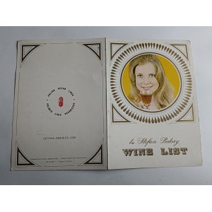MENU SHIP TSS STEFAN BATORY DINNER, WINE, CARNIVAL TRIP, BALTIC SEA 1977, POLISH OCEAN LINERS, GDYNIA AMERICA LINE, FRONT PHOTO WOMAN WITH A GLASS OF WINE
