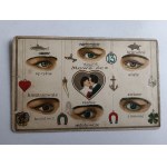 ART POSTCARD, EYE SPEECH EYES HEART HORSESHOE, EYE COLORS, SLIGHTLY DAMAGED