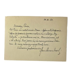 PARANDOWSKI Jan - Postkarte mit handschriftlicher Korrespondenz und Autogramm, datiert 10.XI.1964