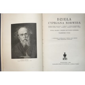 NORWID Cyprian Kamil, Works, published, explained and preceded by a critical introduction by Tadeusz PINI, Warsaw 1934, with forty illustrations in and out of text and five autograph likenesses.