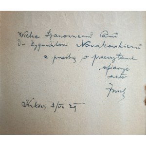 BIELATOWICZ Jan, Przeszłość i Przyszłość Słowacji, odręczna dedykacja od autora dla Zygmunta Nowakowskiego, Kraków 1939 r.