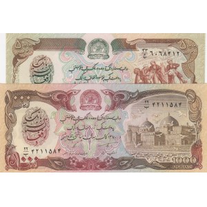 Afghanistan, 500 Afganis and 1000 Afganis, 1979/ 1979, UNC, p59/ p61a, (Total 2 Banknotes)
