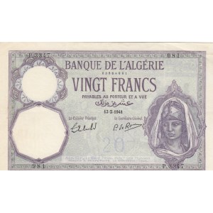 Algeria, 20 Francs, 1941, AUNC, p78c