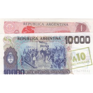 Argentina, 1 Peso and 10000 Australes, 1983-1984/ 1985, UNC, p311a/ p322