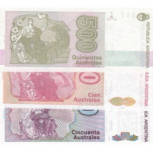 Argentina, 50 Australes, 100 Australes and 500 Australes, 1986/1988, UNC, p326/p327/p328, (Total 3 banknotes)