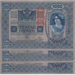 Austria, 1000 Kronen, 1920, UNC, p48, (Total 3 banknotes)