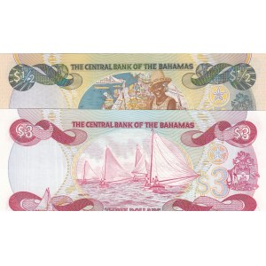 Bahamas, 50 Cent and 3 Dollars, 1984/2001, UNC, p44/p68, (Total 2 banknotes)