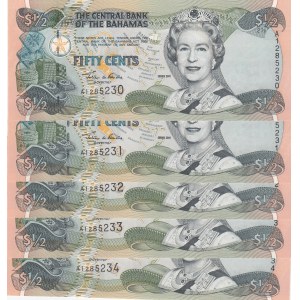 Bahamas, 50 Cents, 2001, UNC, p68, (Total 5 consecutive banknotes)