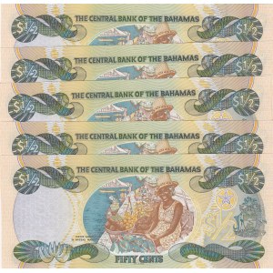 Bahamas, 50 Cents, 2001, UNC, p68, (Total 5 consecutive banknotes)