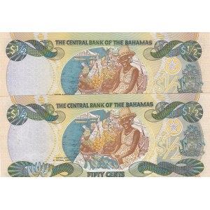 Bahamas, 50 Cents, 2001, UNC, p68, (Total 2 Banknotes)