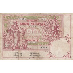 Belgium, 20 Francs, 1913, FINE, p67