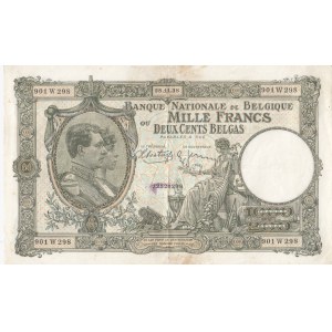 Belgium, 1000 Francs or 200 Belgas, 1938, XF (-), p104