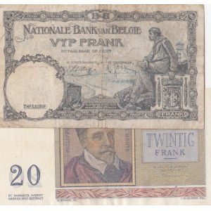 Belgium, 20 Francs and 5 Francs, 1956/ 1936, VF/ FINE, p132b/ p108a, (Total 2 Banknotes)