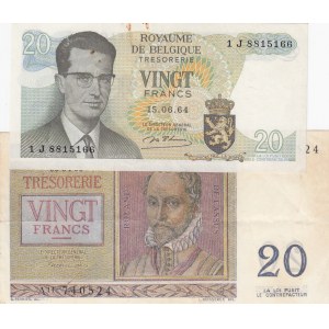 Belgium, 20 Francs, 1956/ 1964, VF/ AUNC, p132b/ p138, (Total 2 Banknotes)