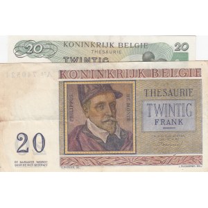 Belgium, 20 Francs, 1956/ 1964, VF/ AUNC, p132b/ p138, (Total 2 Banknotes)