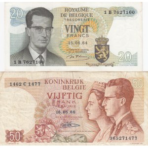 Belgium, 20 Francs and 50 Francs, 1964/ 1966, UNC/VF, p138/ p139, (Total 2 Banknotes)