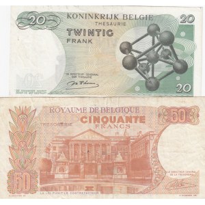 Belgium, 20 Francs and 50 Francs, 1964/ 1966, UNC/VF, p138/ p139, (Total 2 Banknotes)