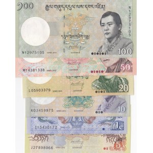 Bhutan, 1 Ngultrum, 5 Ngultrum, 10 Ngultrum, 20 Ngultrum, 50 Ngultrum and 100 Ngultrum, 2013/2015, UNC, (Total  banknotes)