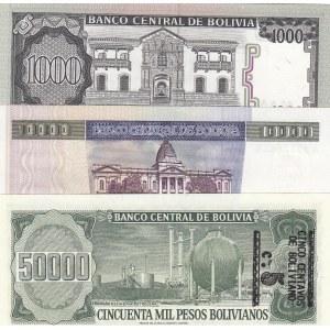 Bolivia, 1000 Bolivianos, 10.000 Boivianos and 50.000 Boivianos, 1984, UNC, p167/p169/p170, (Total 3 banknotes)