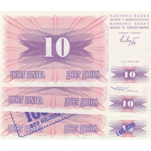Bosnia Herzegovina, 10 Dinara, 1992, UNC, p10, (Total 3 banknotes)