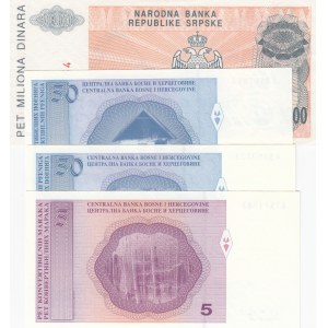 Bosnia Herzegovina, 50 Pfeniga, 50 Pfeniga, 5 Maraka ve 5000 Dinara, 1998/ 1993, UNC, p57a/ p58a/ p61a/ p152a, (Total 4 Banknotes)