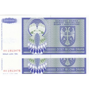 Bosnia Herzegovina, 10 Millard Dinara, 1993, UNC, p148a, ( Total 2 Consecutive Banknotes)